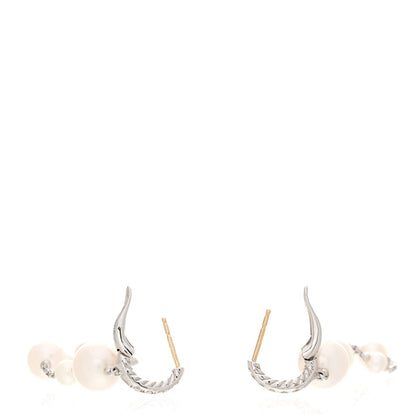 David Yurman Sterling Silver Diamond Pearl Five Station Pave Drop Earrings 3 of 9