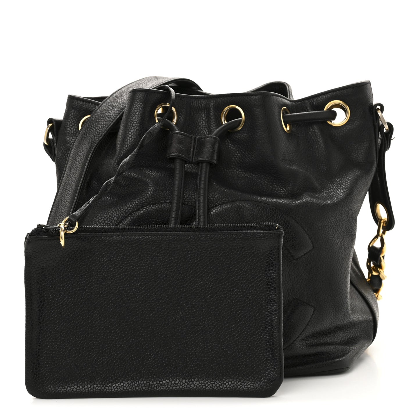 Caviar CC Chain Mini Drawstring Bag Black