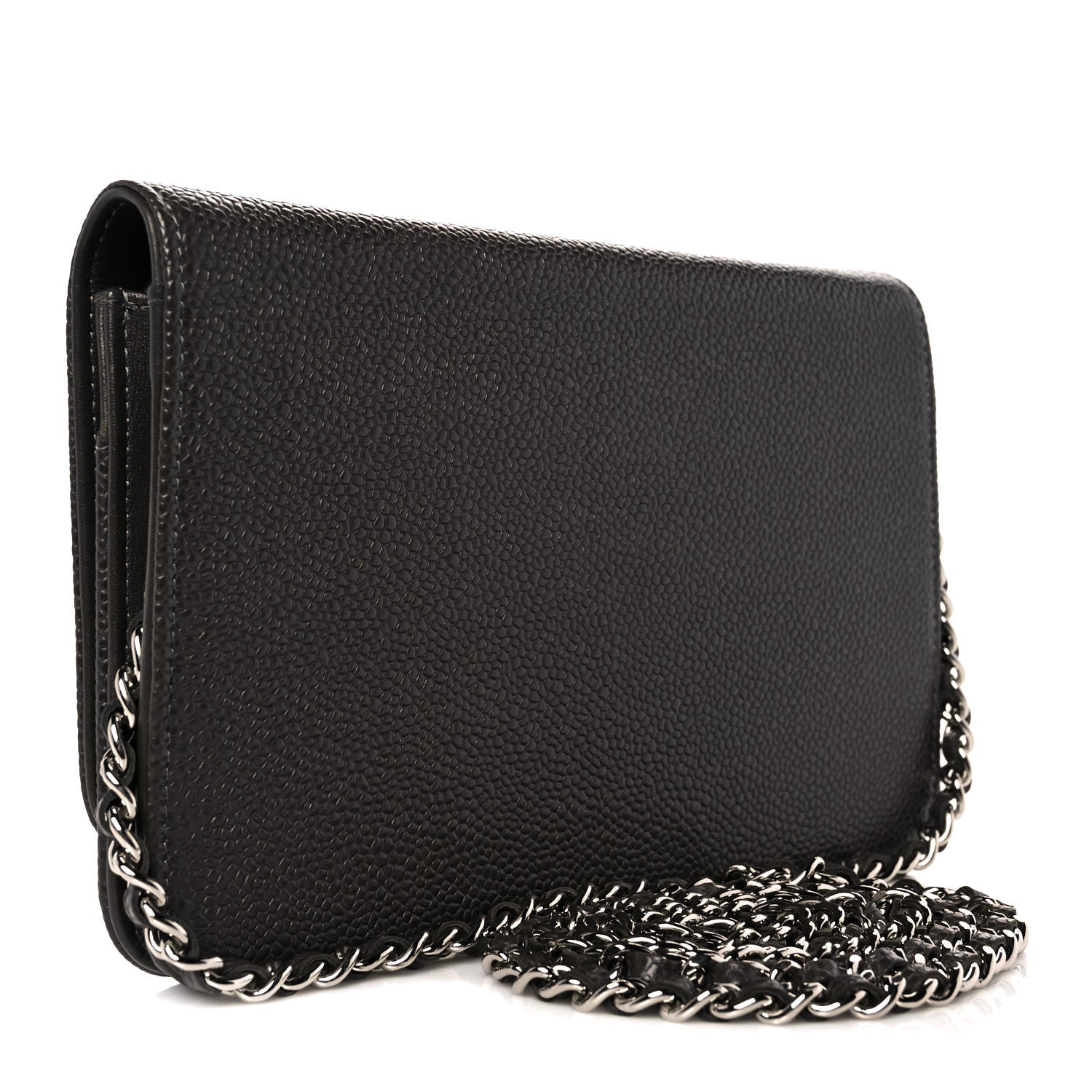 Chanel Metallic Caviar Timeless CC Wallet On Chain WOC Dark Silver 3 of 12