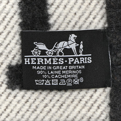 Hermes Wool Cashmere Signature Avalon Blanket Ecru Gris Fonce 3 of 5