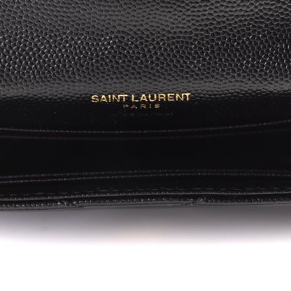 Saint Laurent Grain De Poudre Matelasse Chevron Small Monogram Envelope Wallet Black 6 of 8