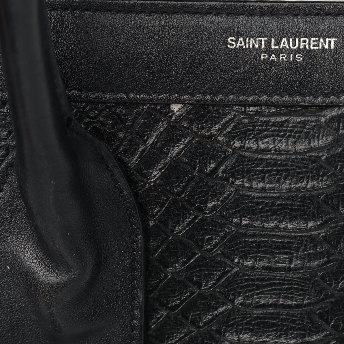 Python Calfskin Embossed Small Sac de Jour Black