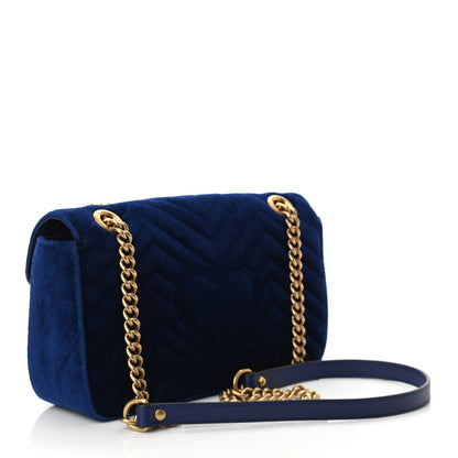 Gucci Velvet Matelasse Deer Embroidered Small GG Marmont Shoulder Bag Cobalt 3 of 10