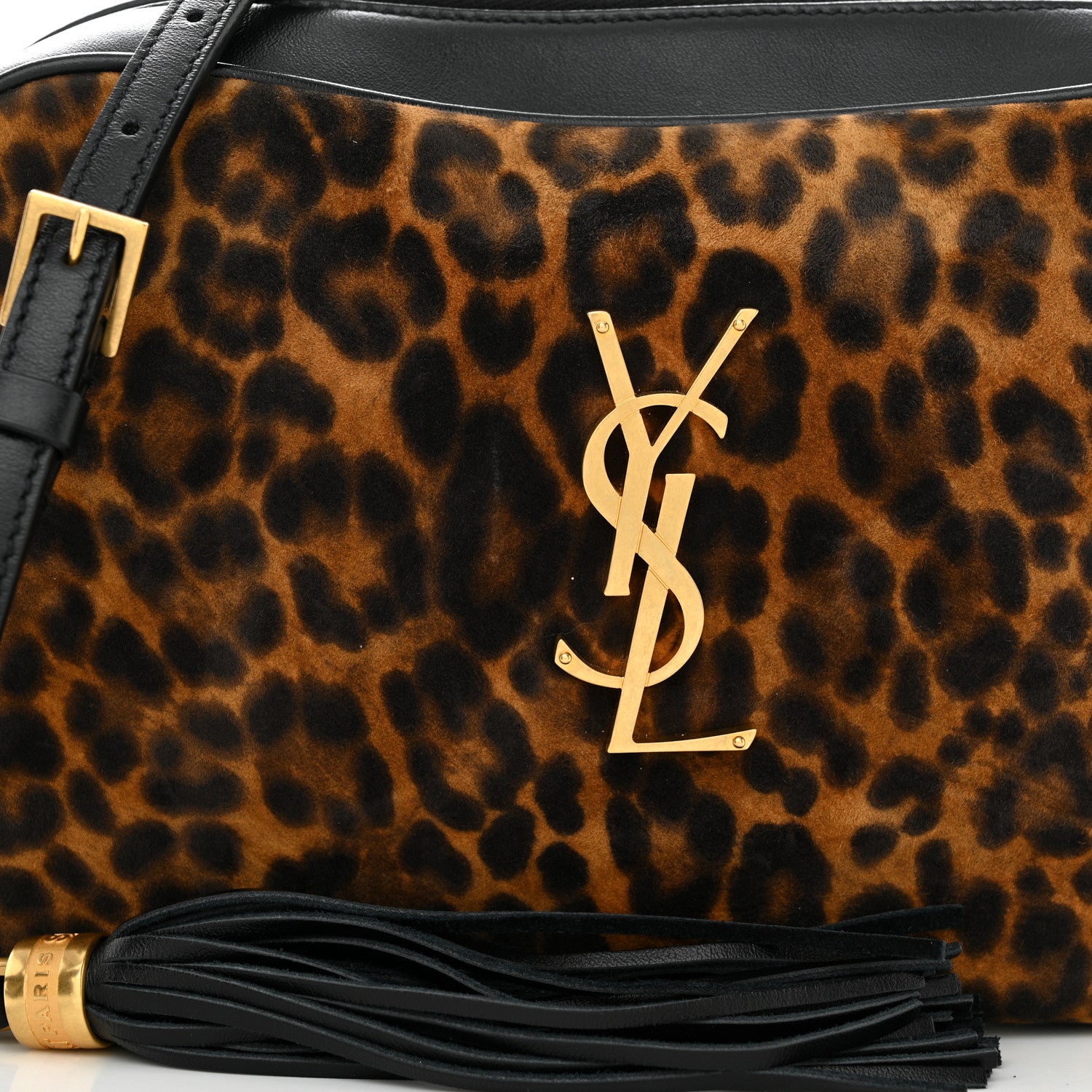 Saint Laurent Calfskin Leopard Print Monogram Lou Camera Bag Black 8 of 10