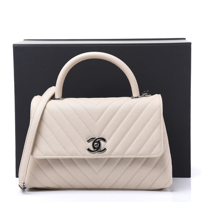 Chanel Caviar Chevron Quilted Small Coco Handle Flap Light Beige 10 of 10