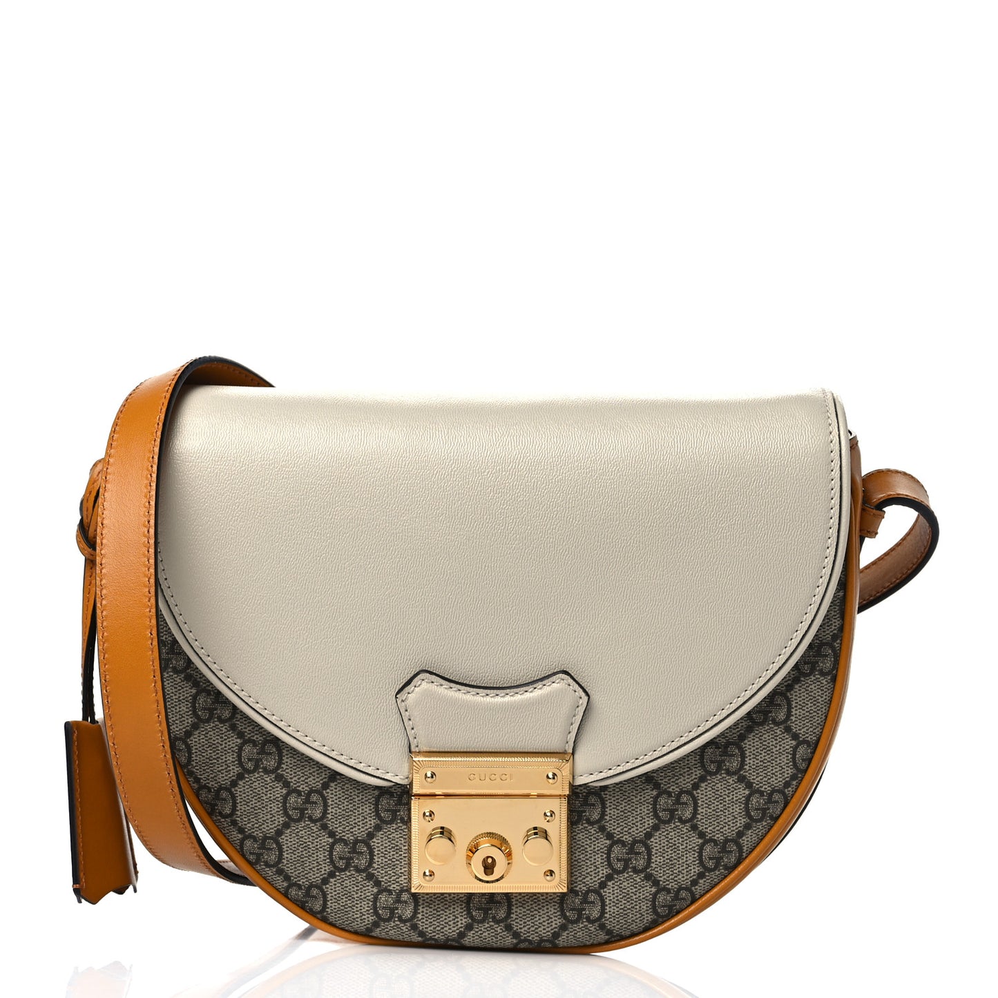 GG Supreme Monogram Calfskin Small Padlock Messenger Shoulder Bag Beige Mystic White Sun Oil