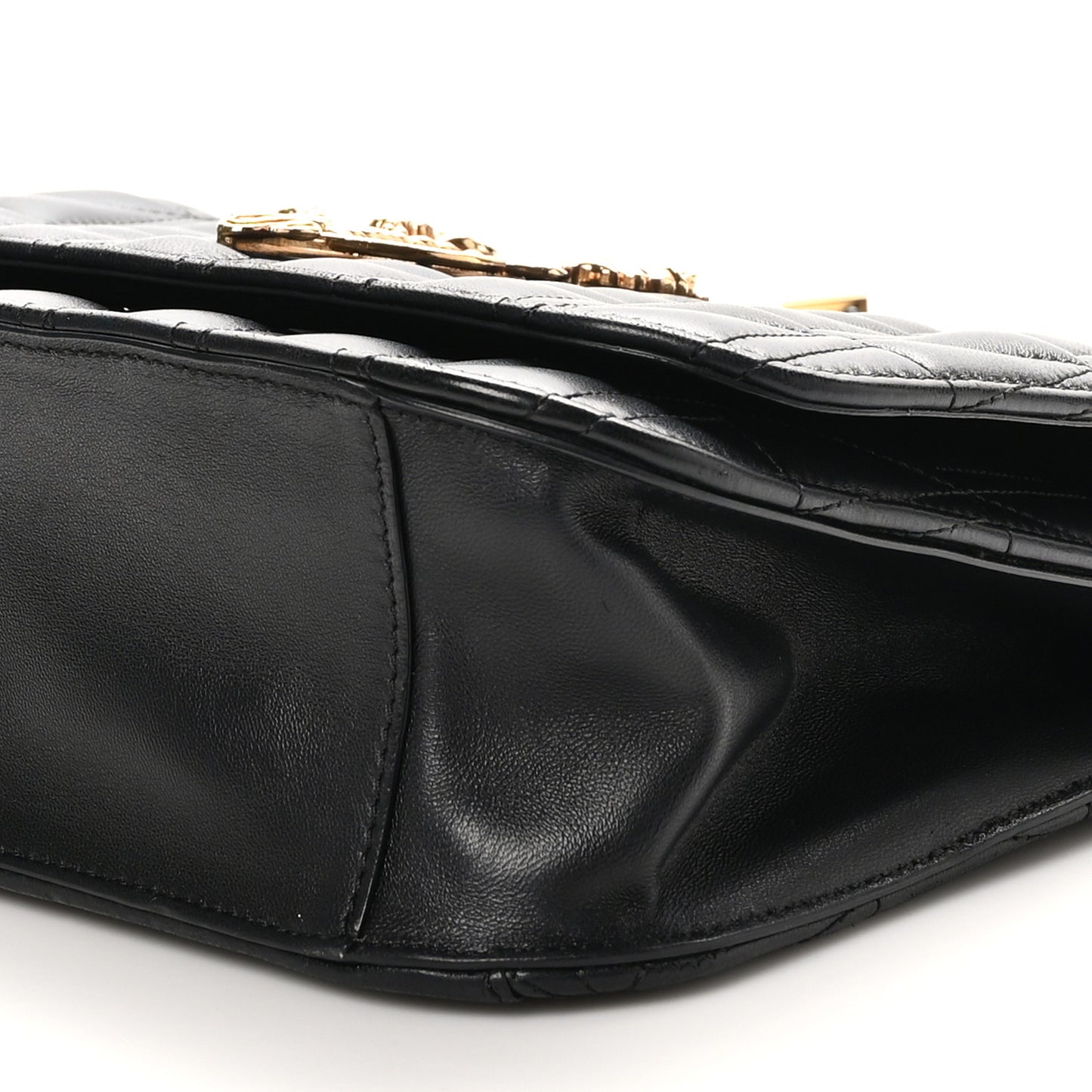 Nappa Quilted Virtus Top Handle Shoulder Bag Black
