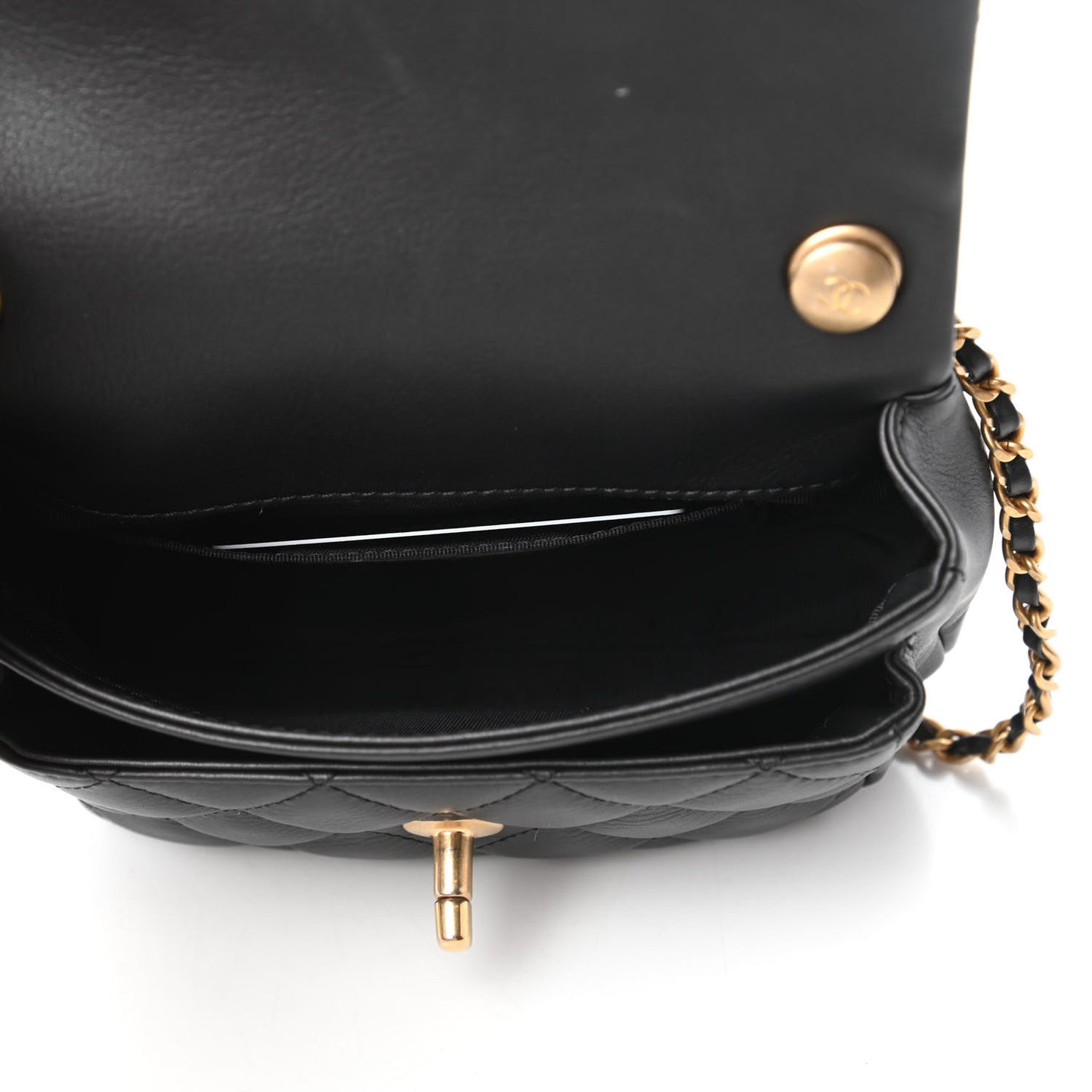 Calfskin Quilted Top Handle Flap Black