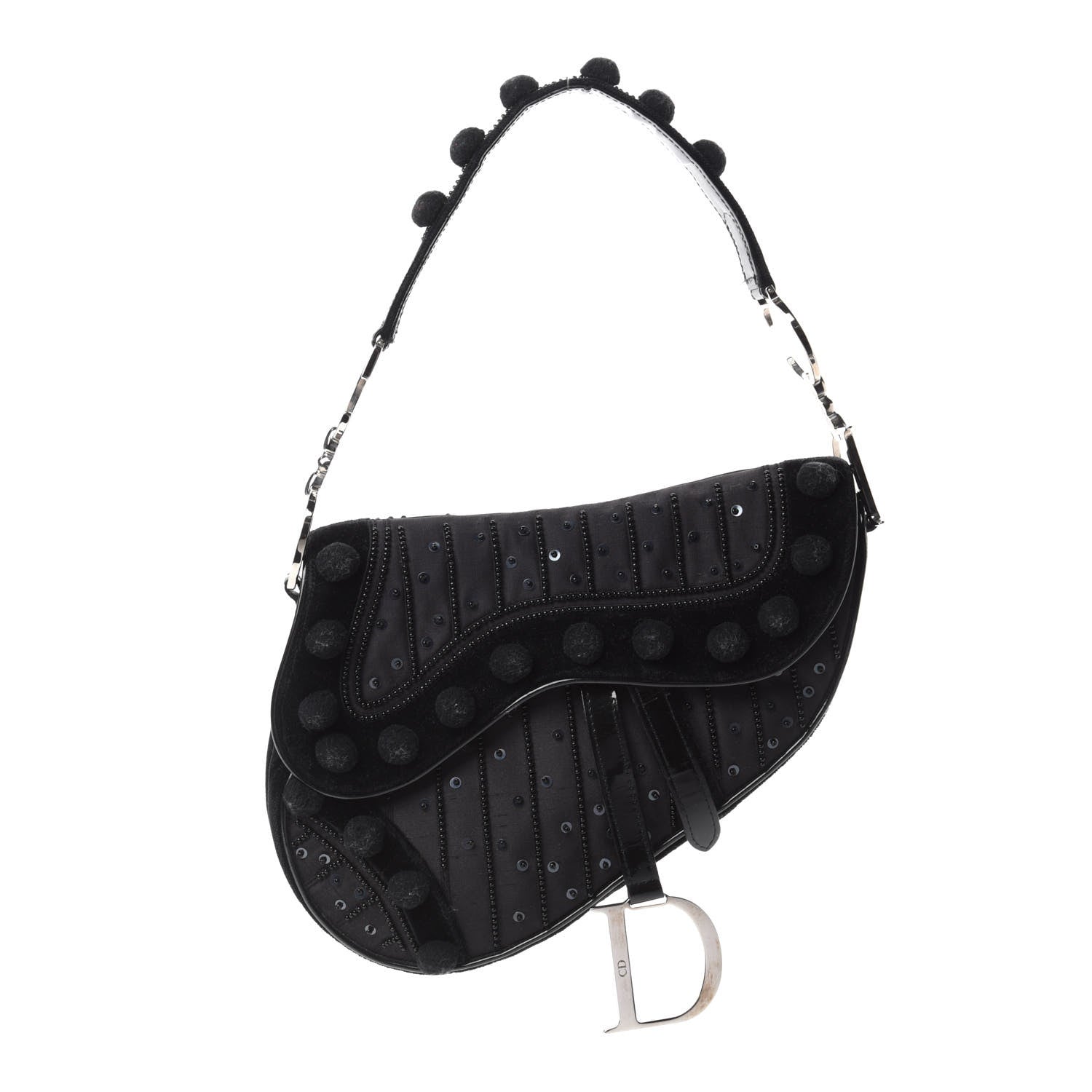Christian Dior Velvet Nylon Pom Pom Saddle Bag Black 1 of 9