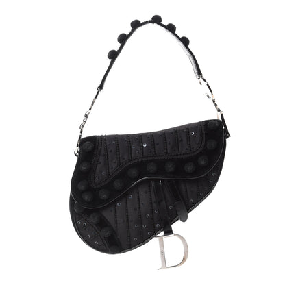 Christian Dior Velvet Nylon Pom Pom Saddle Bag Black 1 of 9