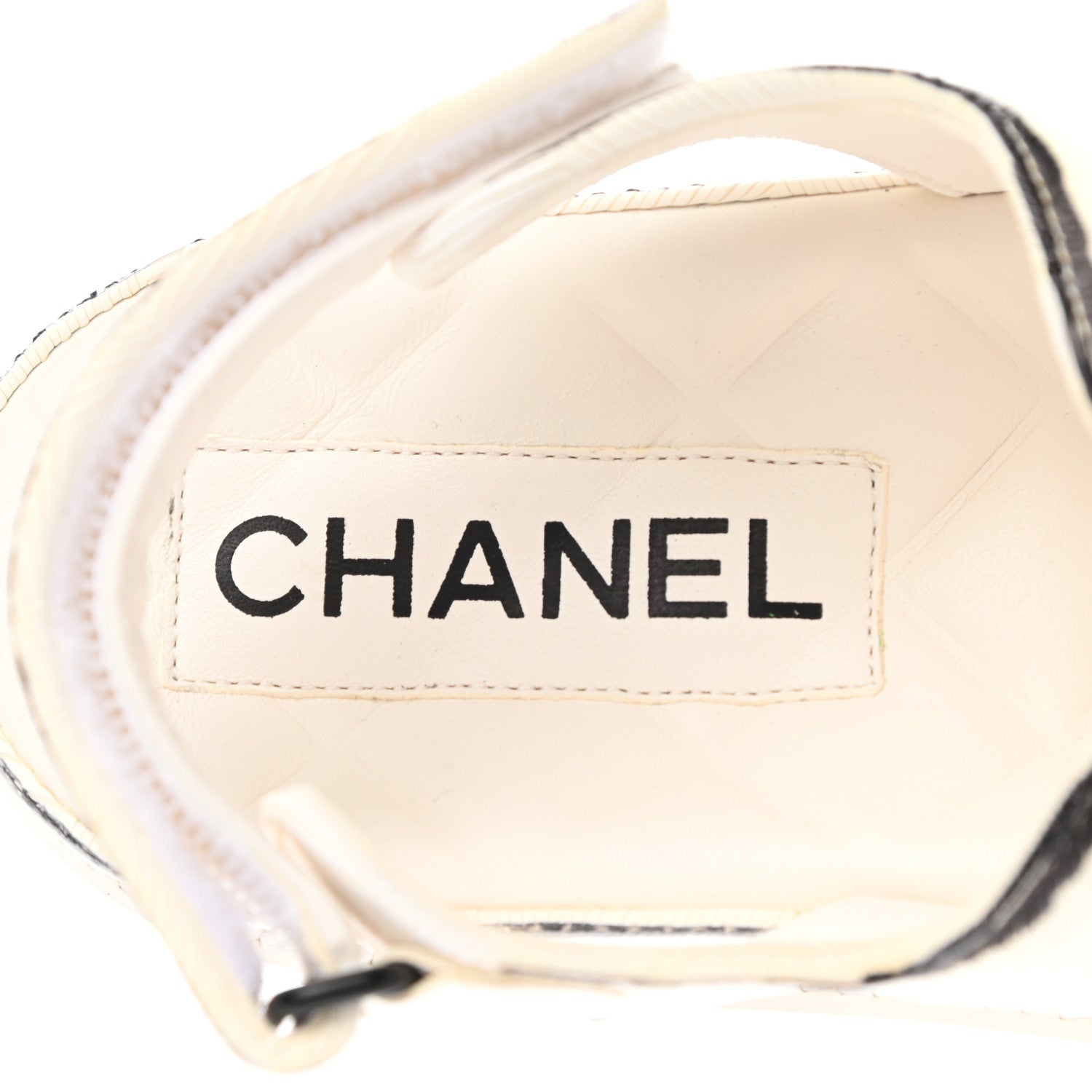 Chanel Calfskin Printed Velcro Dad Sandals 39 White Black 7 of 10