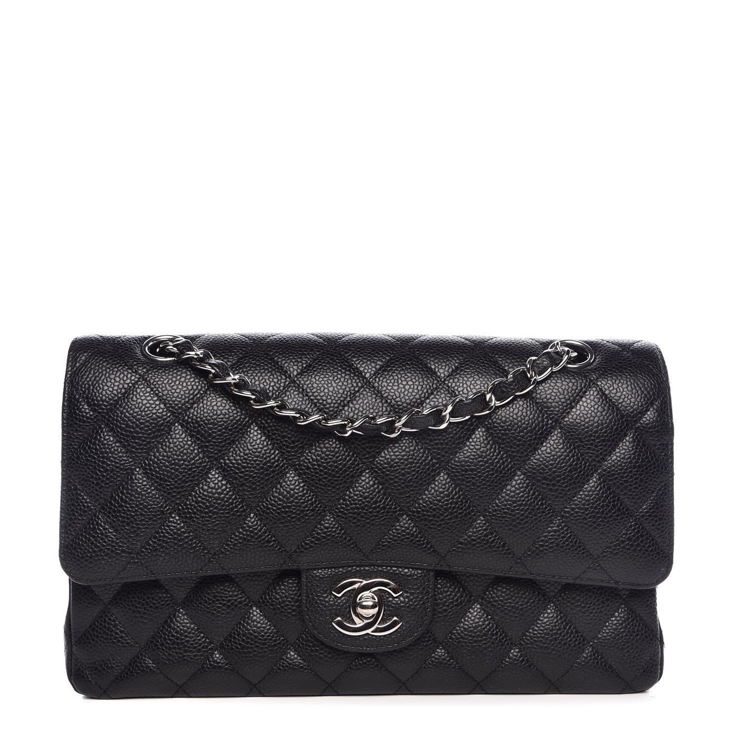 Caviar Quilted Medium Double Flap Black