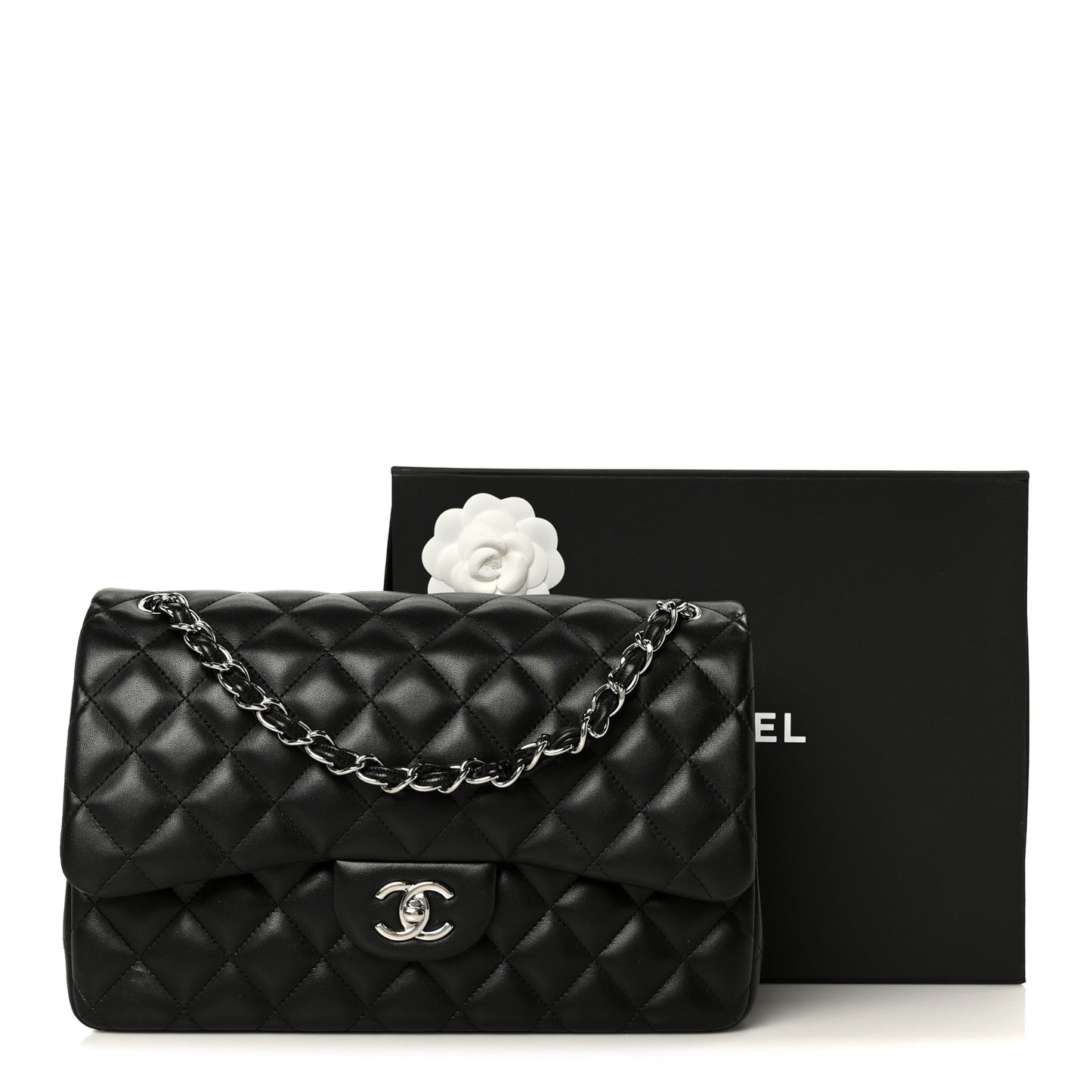 Lambskin Quilted Jumbo Double Flap Black