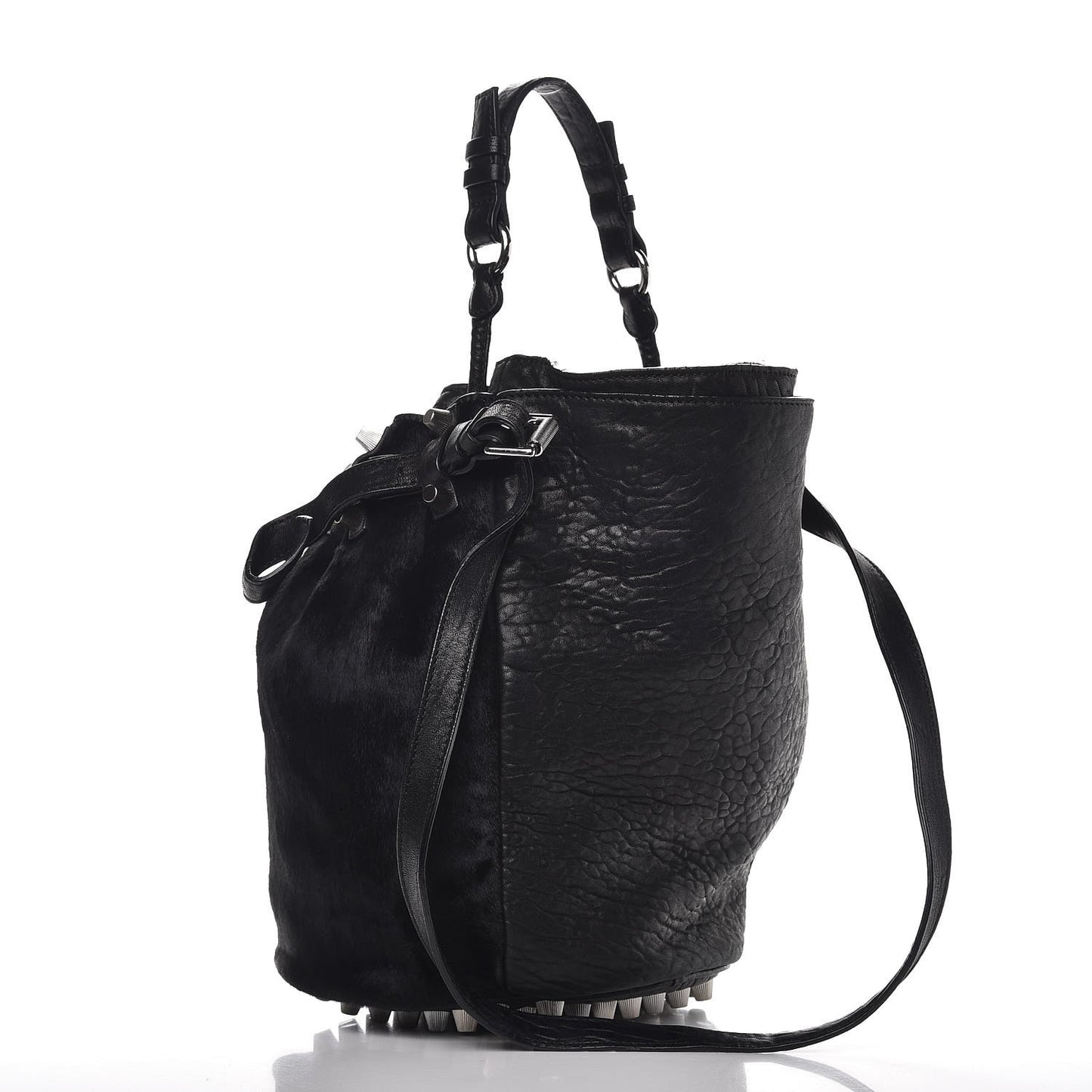 Pony Hair Diego Bucket Bag Black with Nickel Hardware