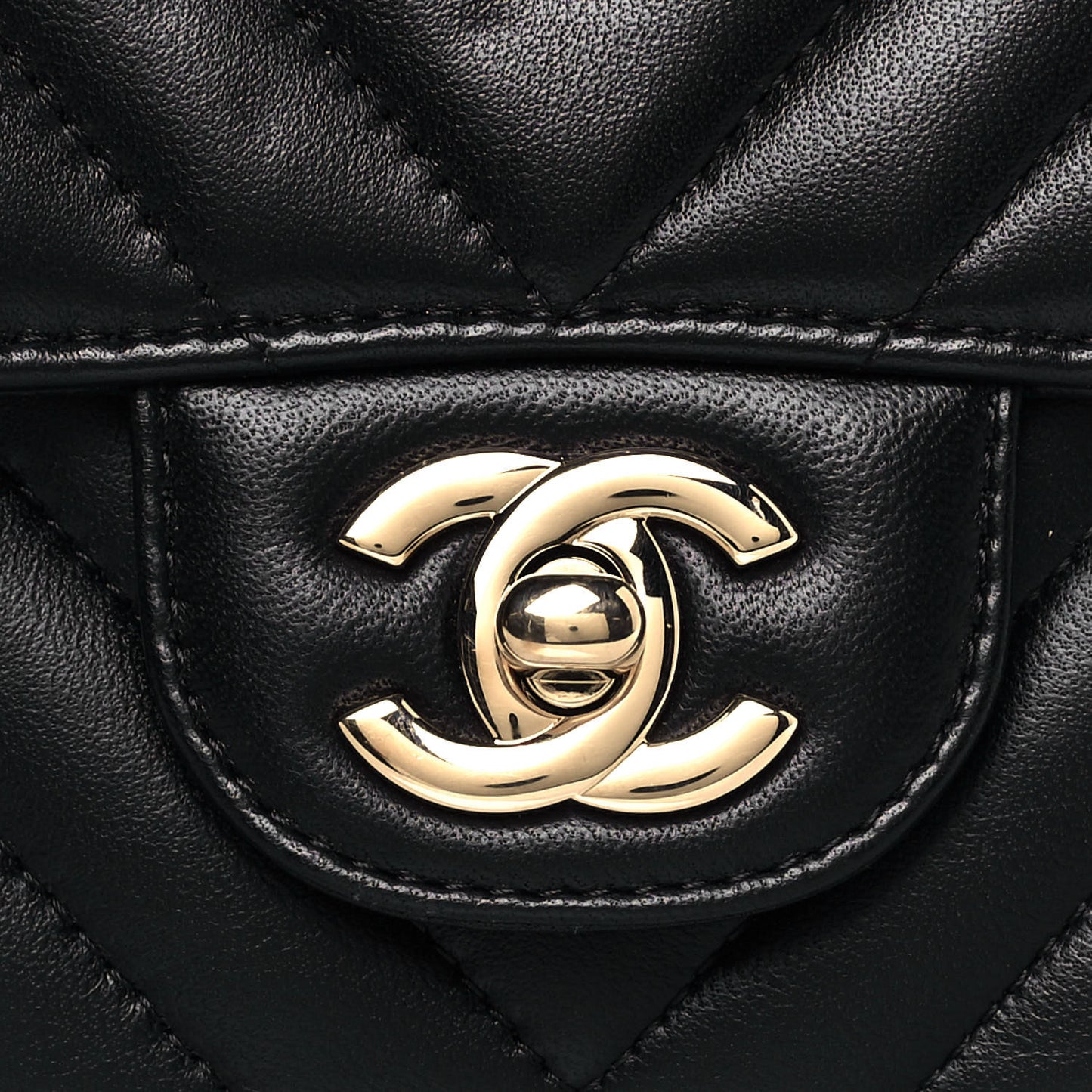 Lambskin Chevron Quilted Mini Rectangular Flap Black