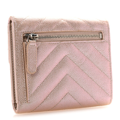Chanel Metallic Caviar Chevron Quilted Compact Flap Wallet Light Gold 3 of 11
