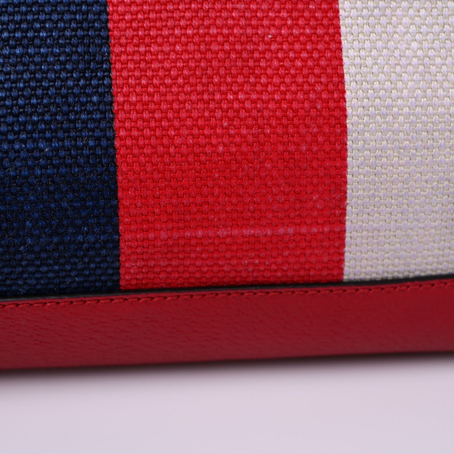 Canvas Calfskin Sylvie Stripe Logo Mens Tote Red White Blue