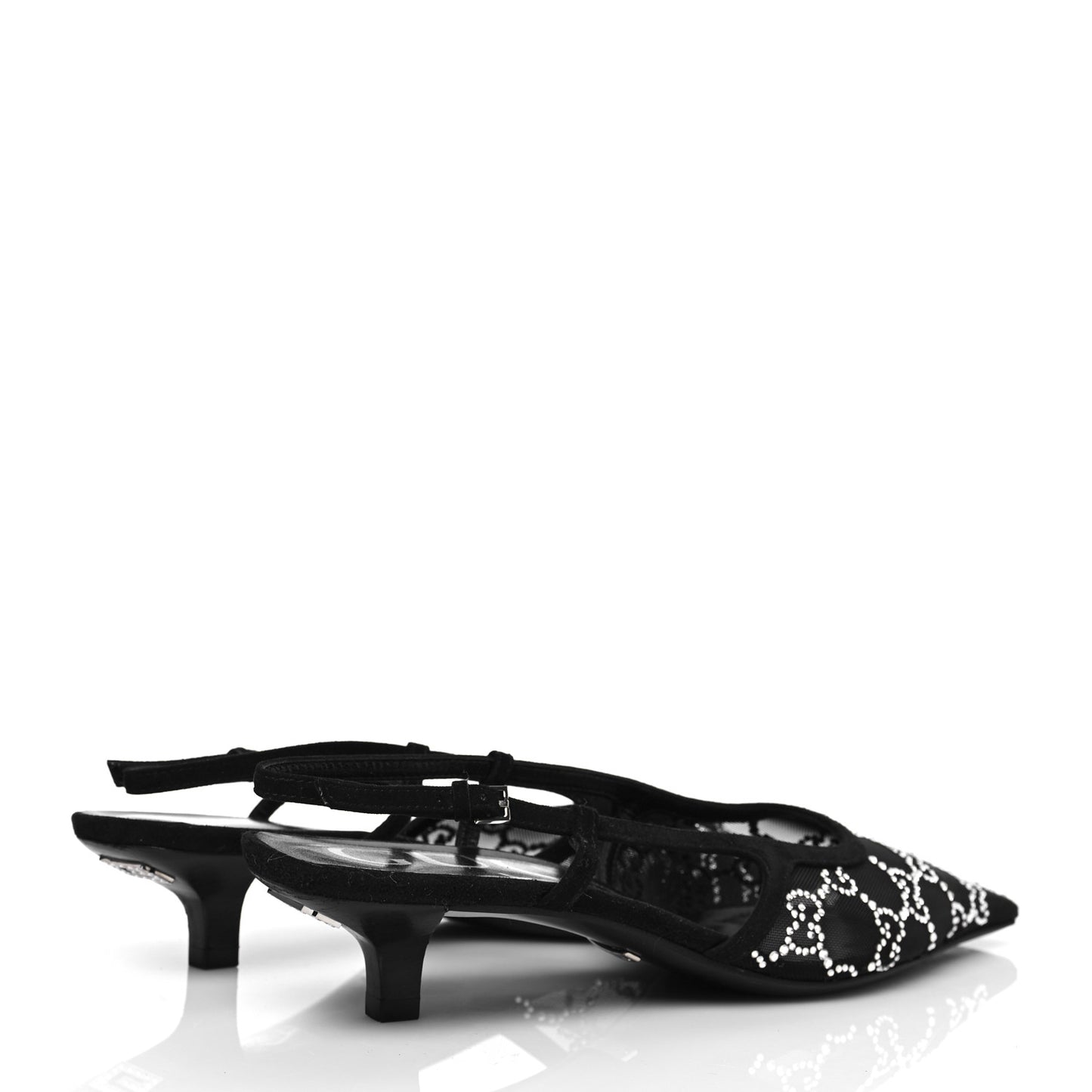 Tela Retino Kid Scamosciato Crystal GG Monogram Square G 35mm Slingback Pumps 37.5 Black