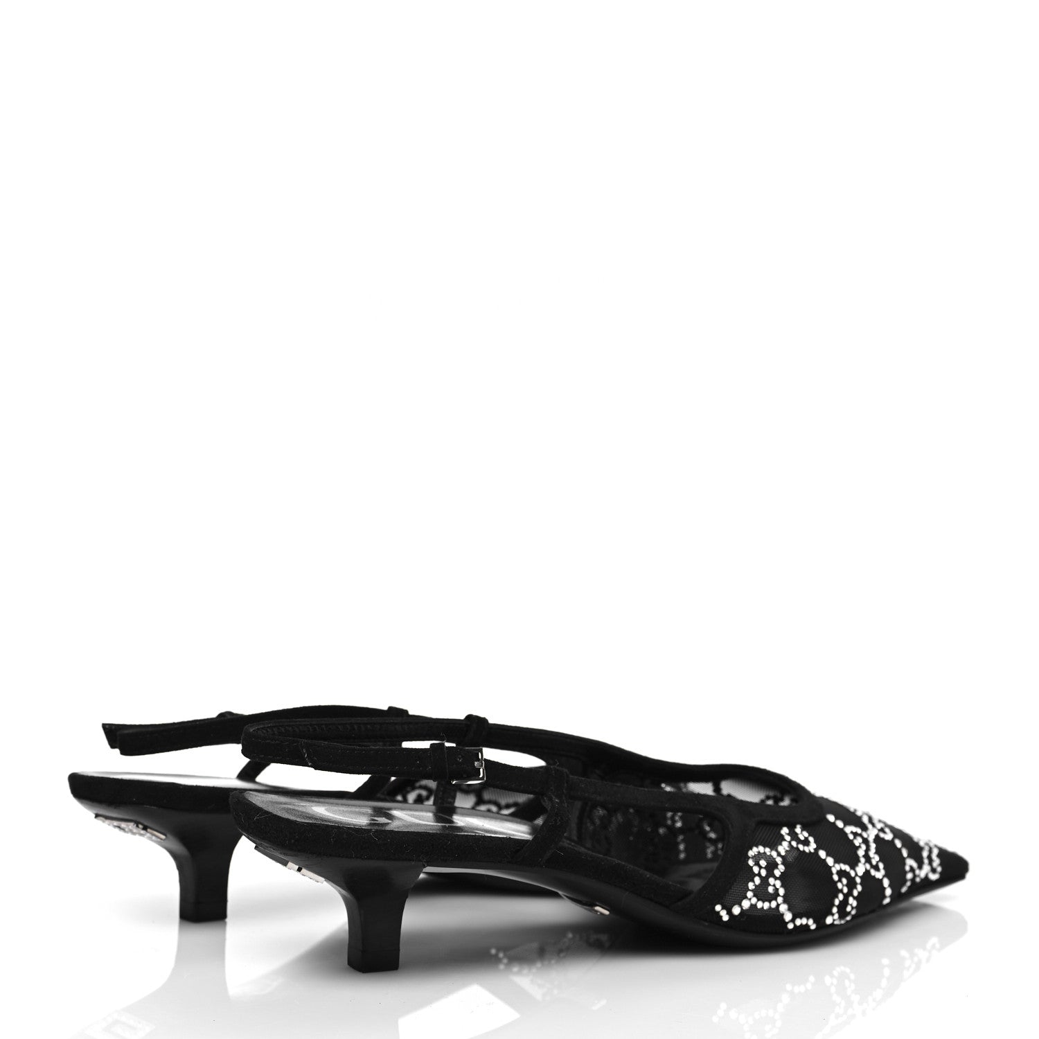 Gucci Tela Retino Kid Scamosciato Crystal GG Monogram Square G 35mm Slingback Pumps 37.5 Black 4 of 9
