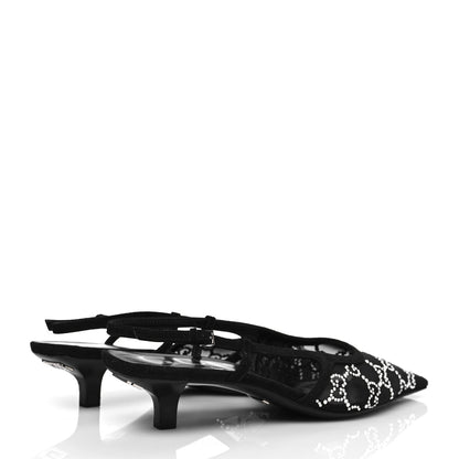 Gucci Tela Retino Kid Scamosciato Crystal GG Monogram Square G 35mm Slingback Pumps 37.5 Black 4 of 9