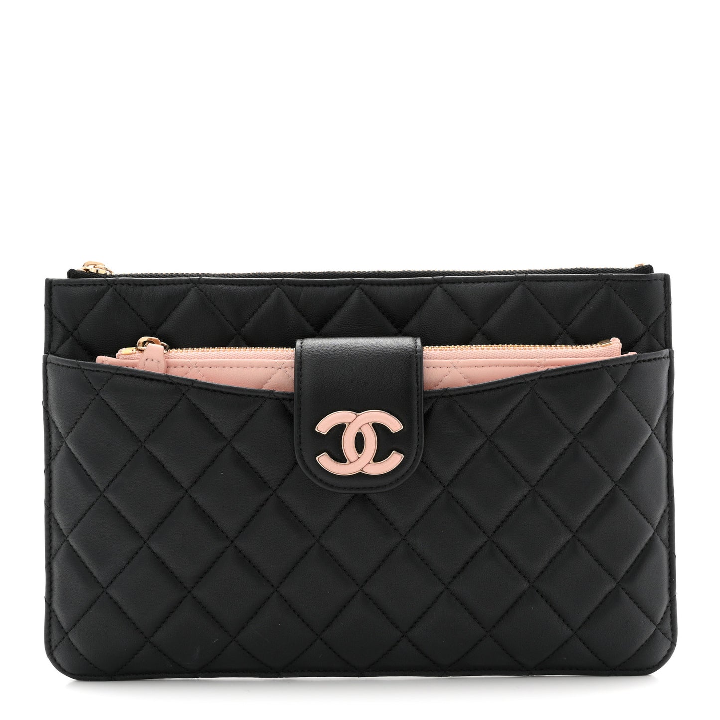 Lambskin Quilted Sunset Boulevard Pouch Case Black Pink
