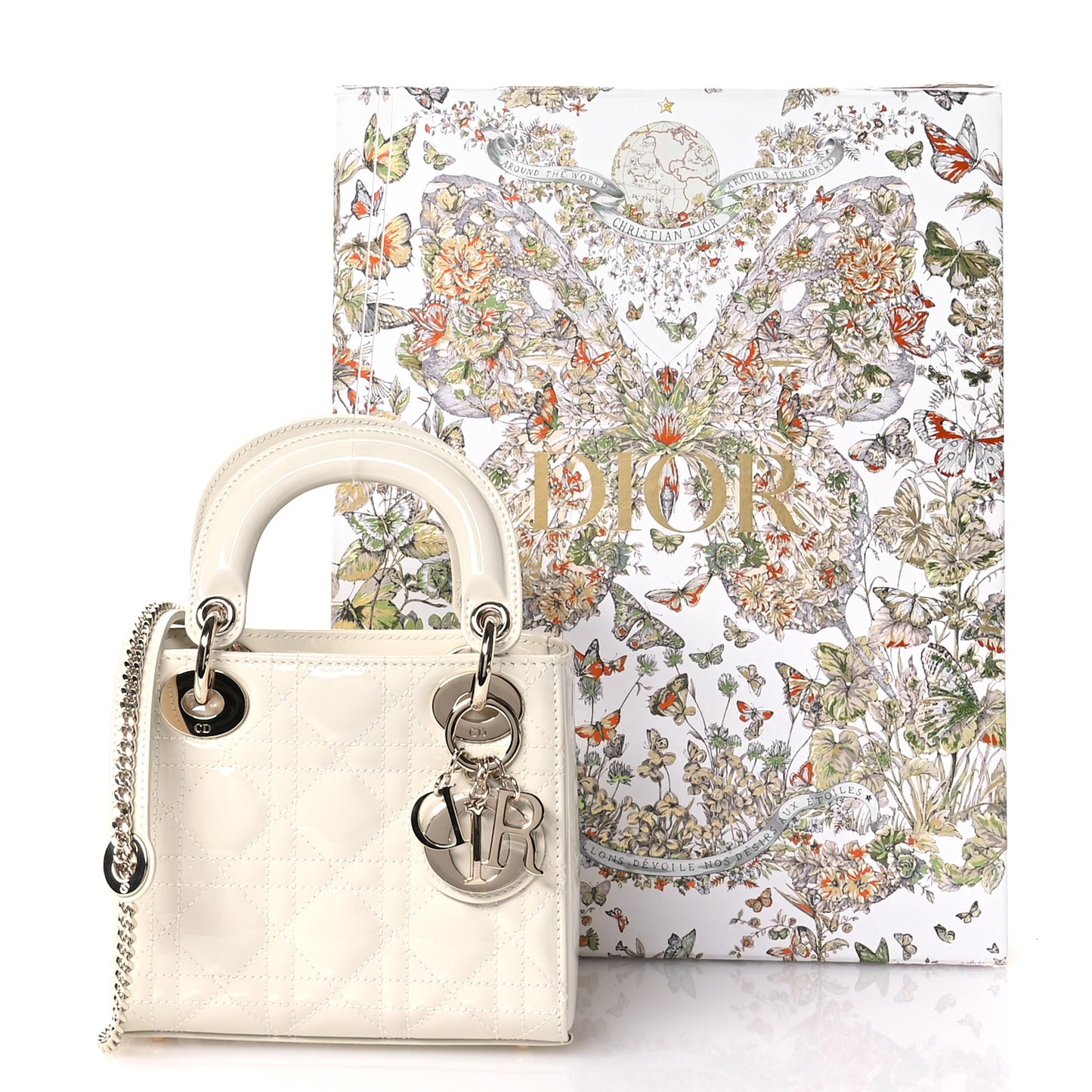 Patent Cannage Mini Lady Dior Latte