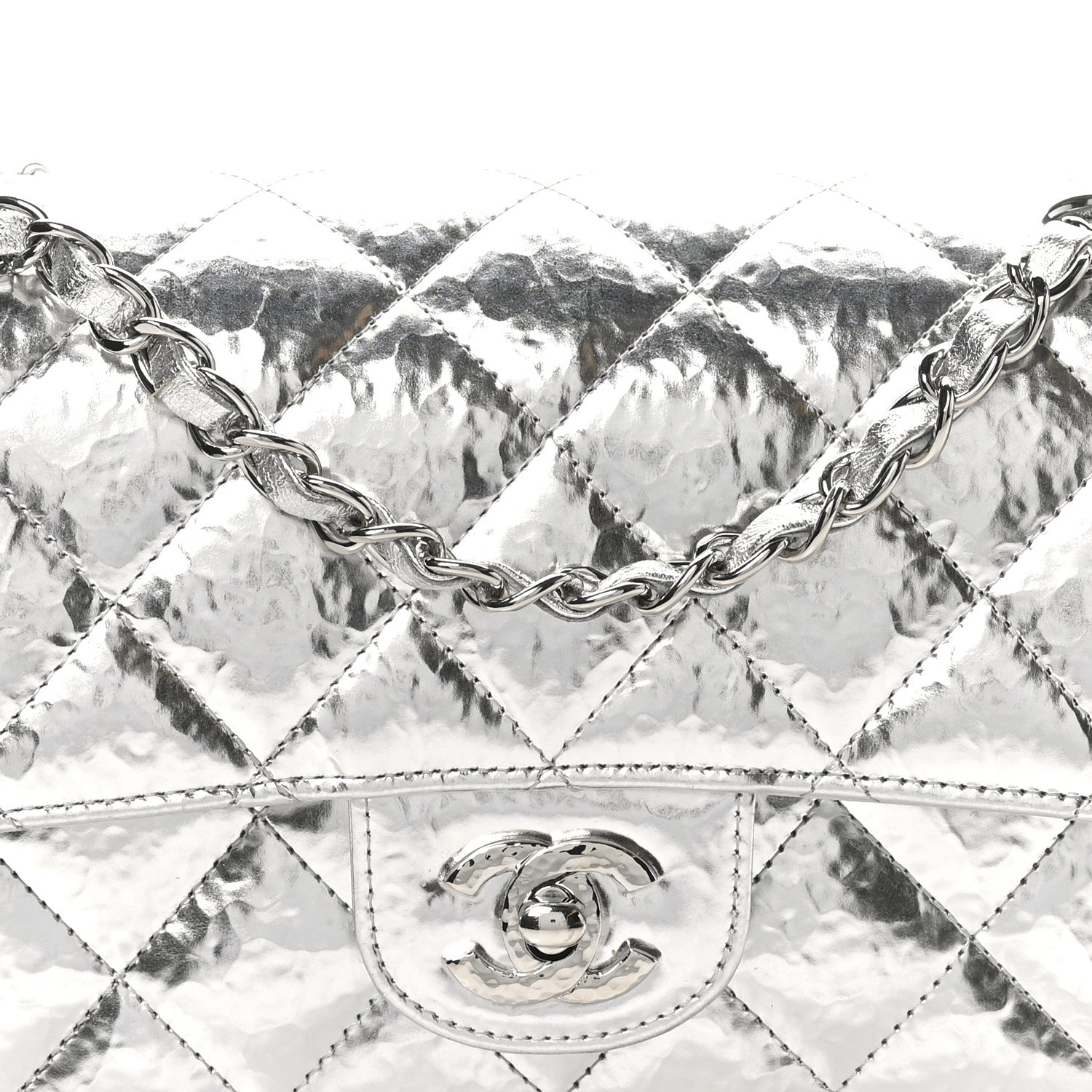 Chanel Hammered Metallic Calfskin Quilted Small Double Flap Silver 8 of 11