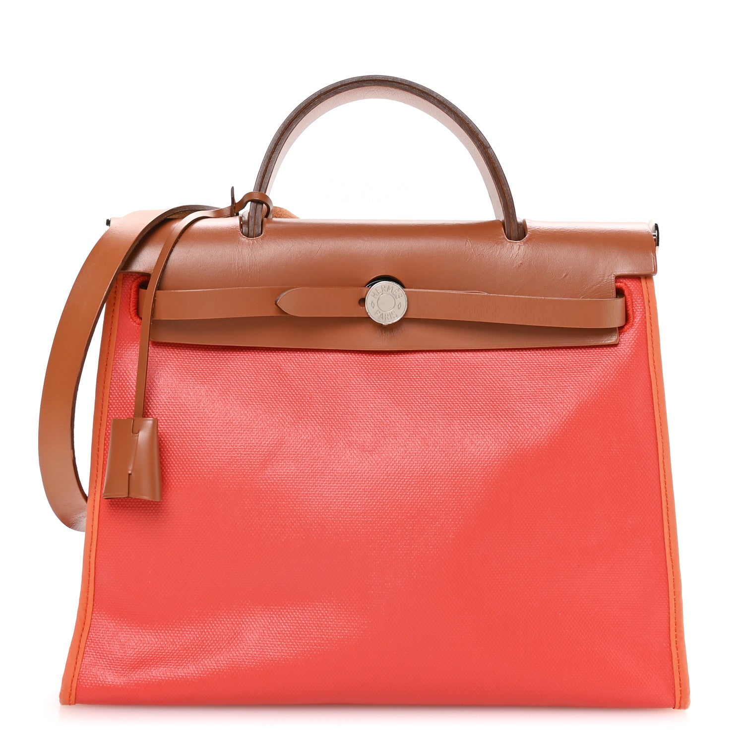 Hermes Toile H Berline Vache Hunter Herbag Zip 31 PM Orange Mecano Fauve 1 of 11