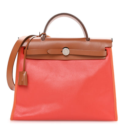 Hermes Toile H Berline Vache Hunter Herbag Zip 31 PM Orange Mecano Fauve 1 of 11