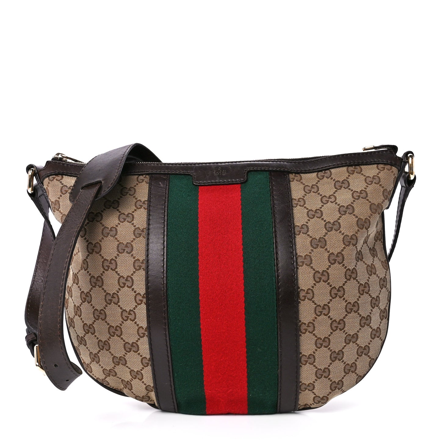 Monogram Vintage Web Medium Half Moon Hobo Dark Brown