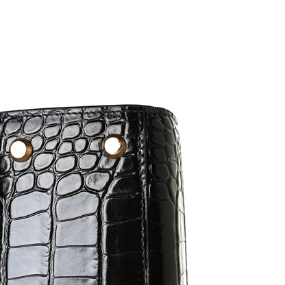 Balenciaga Shiny Calfskin Crocodile Embossed Medium Ghost Shoulder Bag Black 14 of 15