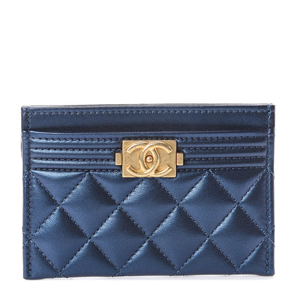 Chanel Metallic Lambskin Quilted Card Holder Navy 1 of 7
