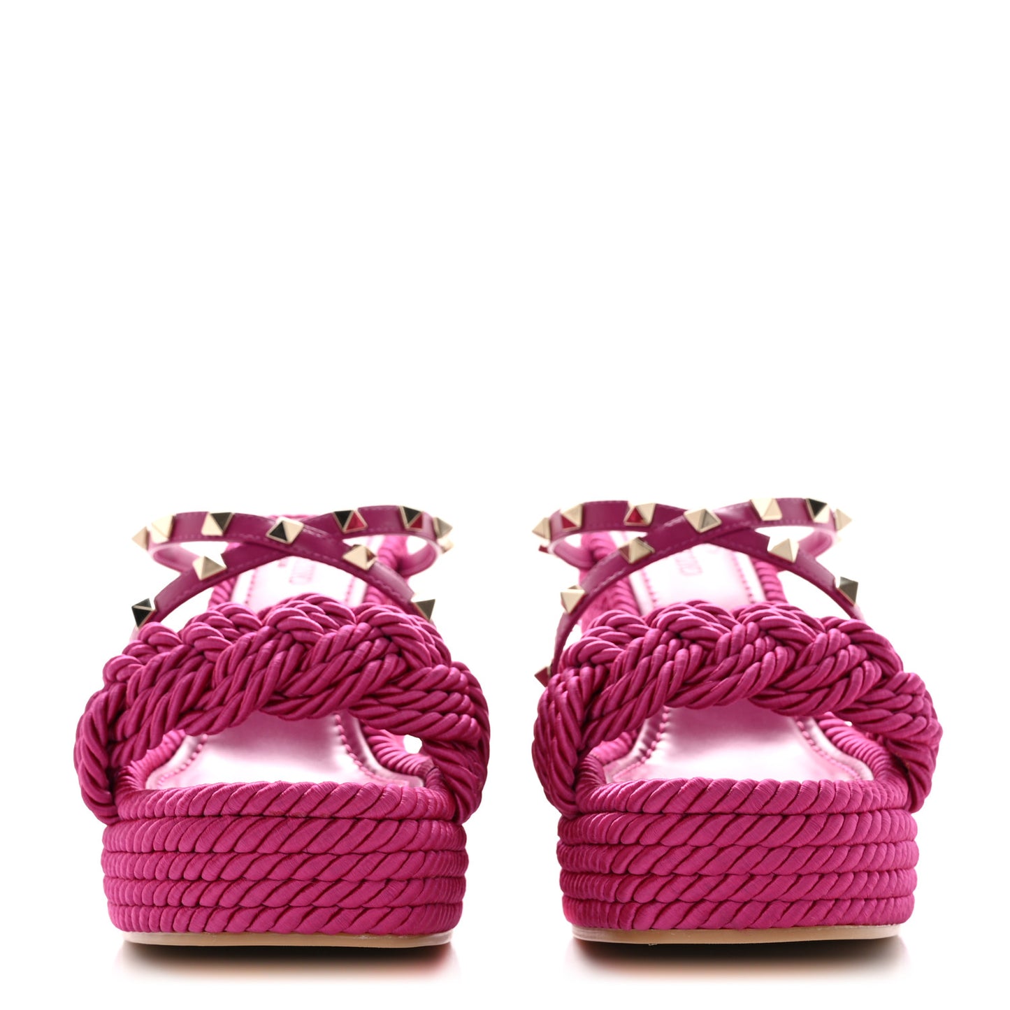 Calfskin Silk Rockstud Torchon Espadrille Wedge 35/105mm Slide Sandals 40 Rose Violet