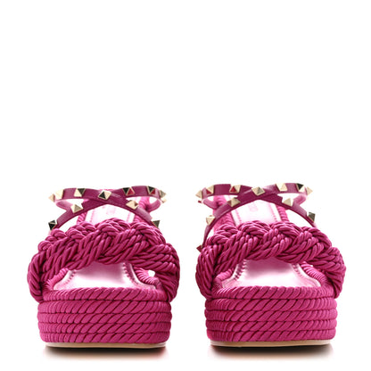 Valentino Garavani Calfskin Silk Rockstud Torchon Espadrille Wedge 35/105mm Slide Sandals 40 Rose Violet 2 of 9