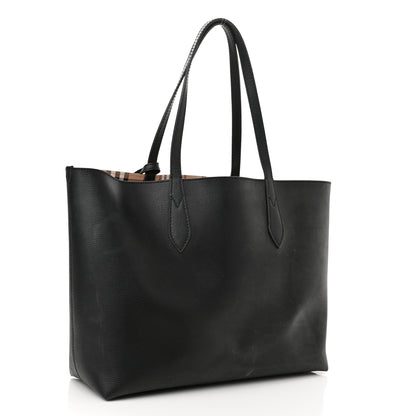 Burberry Grainy Calfskin Haymarket Check Medium Reversible Tote Black 4 of 19
