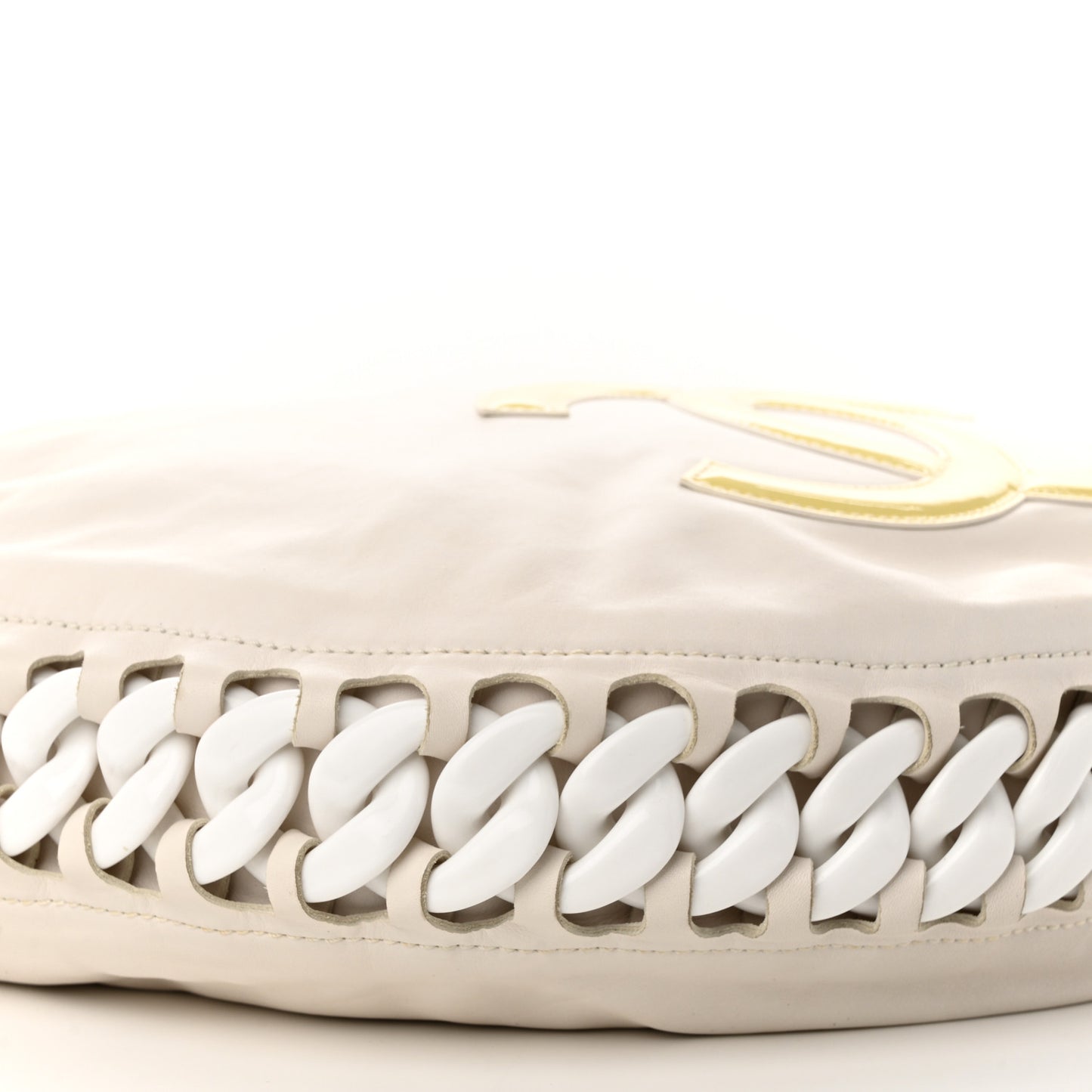 Calfskin Modern Chain Rhodoid Hobo White
