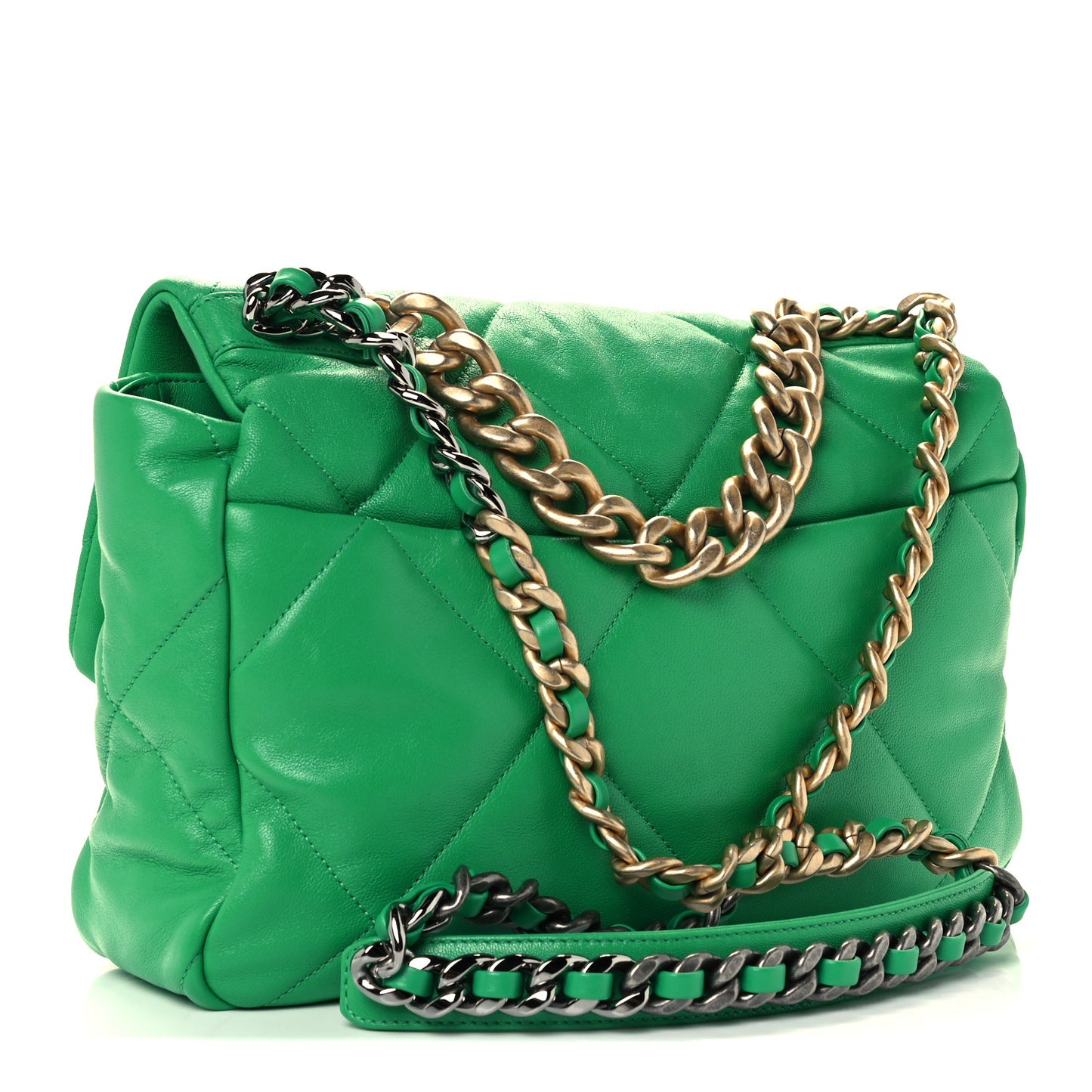 Lambskin Quilted Large Chanel 19 Flap Green