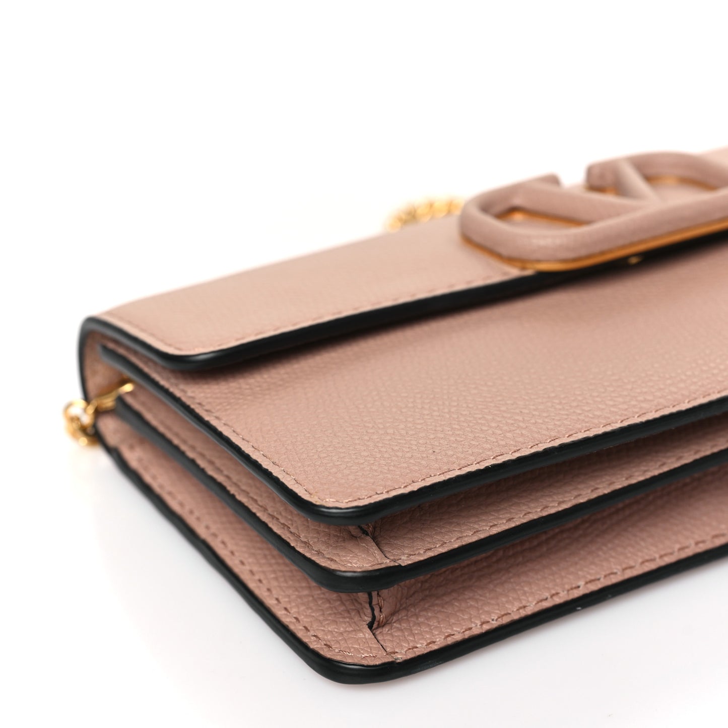 Grainy Calfskin Vlogo Wallet On Chain Rose Cannelle