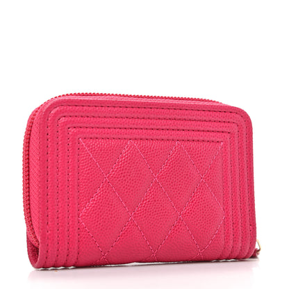 Chanel Caviar Quilted Boy Zip Around Coin Purse Wallet Fuchsia 3 of 8