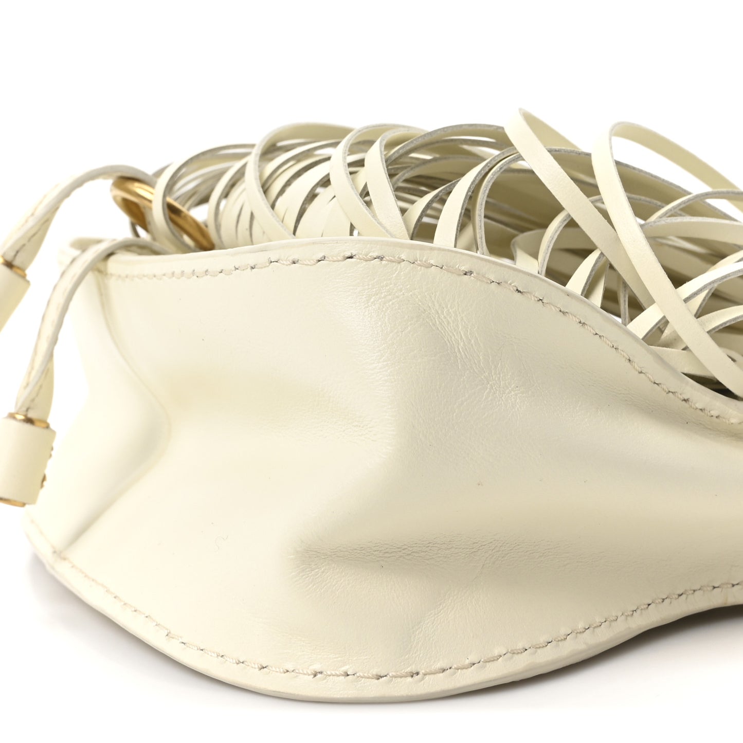 Shiny Small Grain Calfskin Mini Marcie Multi Fringe Satchel Natural White