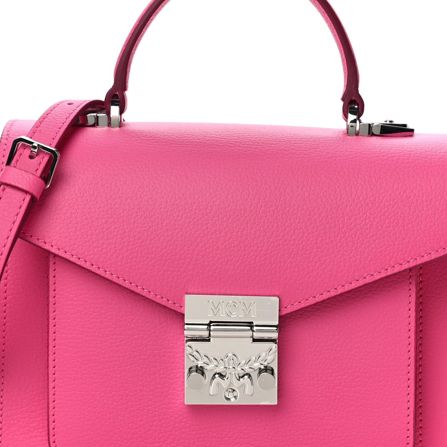 MCM Grained Calfskin Small Patricia Satchel Sugar Pink 8 of 10