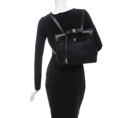Hermes Toile Vache Calfskin Herbag 30 PM Backpack Black 2 of 13