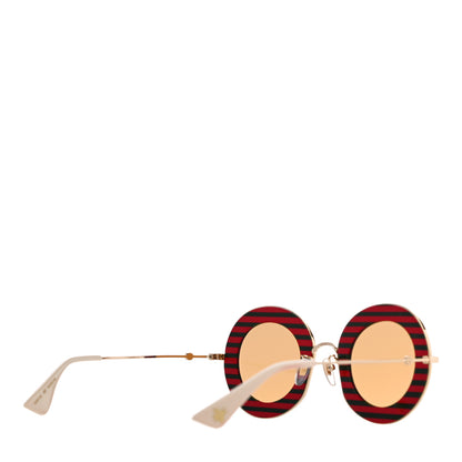 Gucci Metal Acetate Striped Maison Del'Amour Round Frame Sunglasses GG0113S Red Green 3 of 7