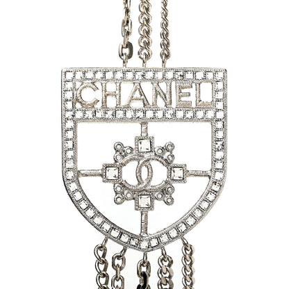 Chanel Baguette Crystal CC Shield Multi Strand Long Chain Necklace Silver 4 of 7