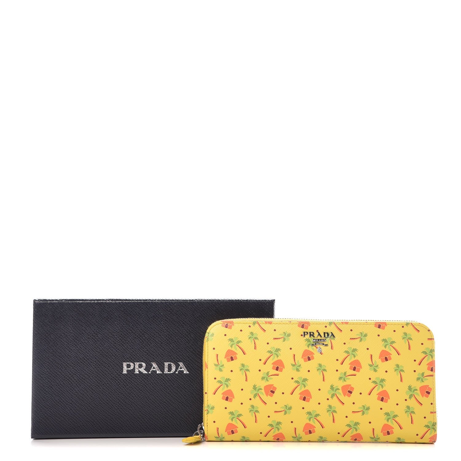 Prada Saffiano Palm Tree Print Zip Around Wallet Giallo 8 of 8