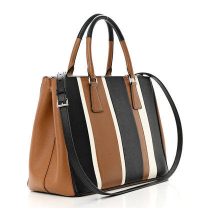 Prada Saffiano Baiadera Striped Medium Galleria Double Zip Tote Caramel Black White 3 of 19