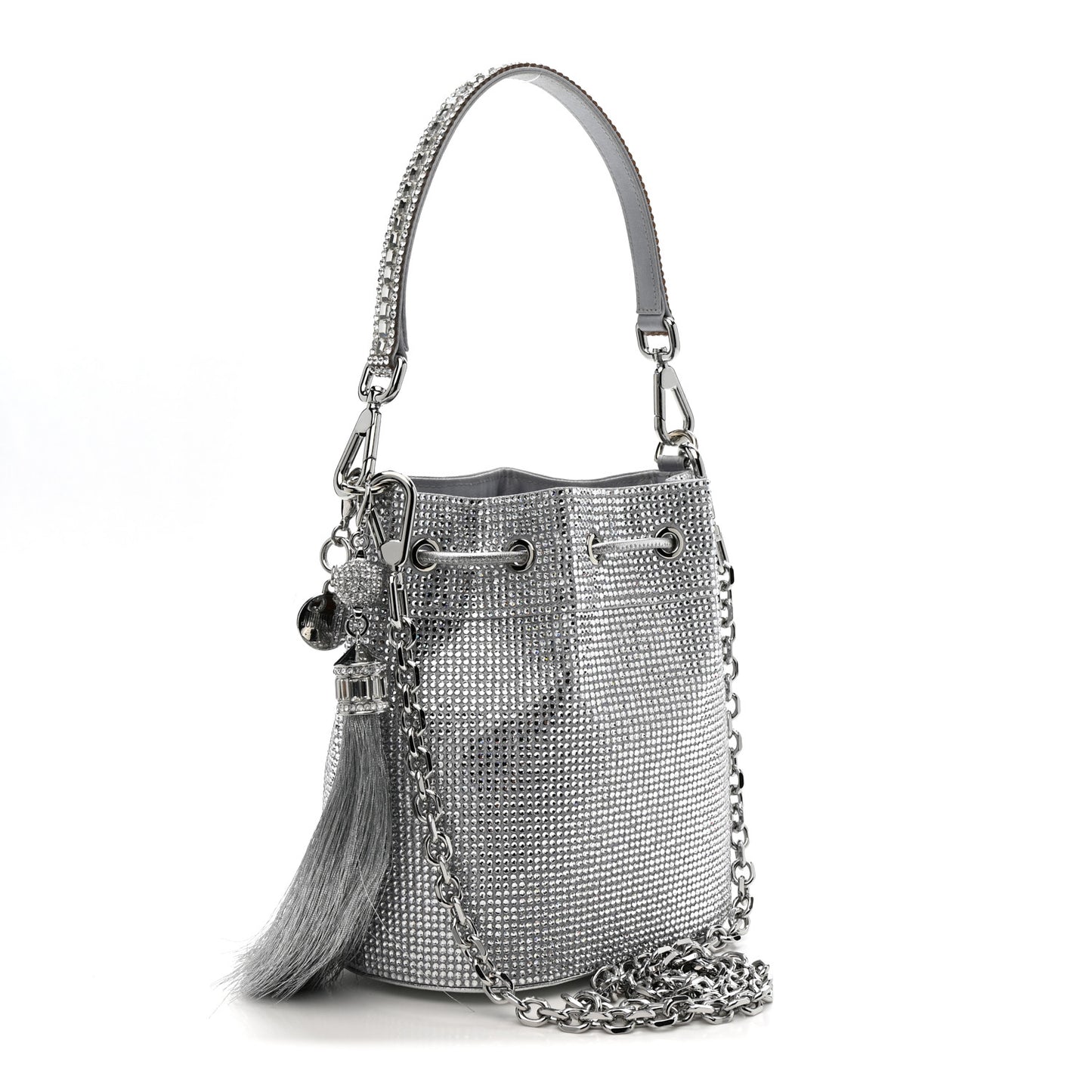 Satin Crystal Embellished Medium Piper Bucket  Silver Rhine