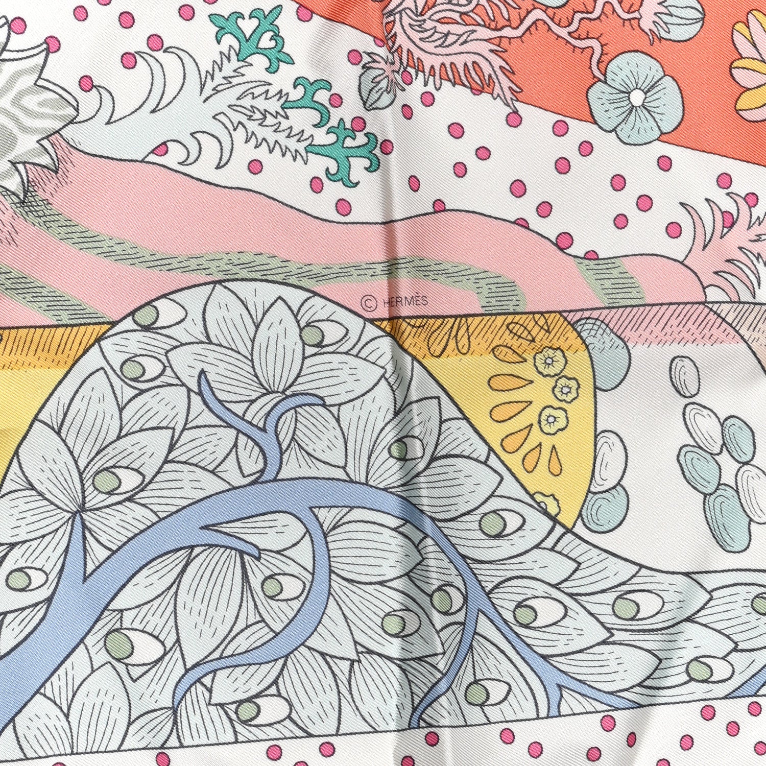 Hermes Silk Le Premier Chant Scarf 90 Abricot Ciel Vert 4 of 5