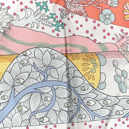 Hermes Silk Le Premier Chant Scarf 90 Abricot Ciel Vert 4 of 5