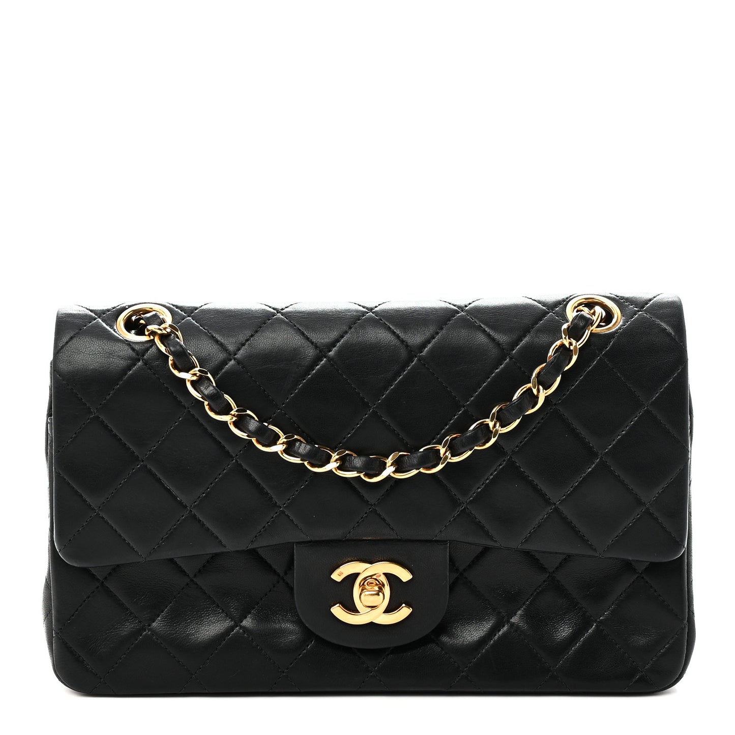 Lambskin Quilted Small Double Flap Black